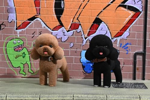 Figura de perro coleccionable JXK: Caniche negro aterciopelado, pintado a mano por expertos, resina realista y segura, miniatura a escala 1:6.