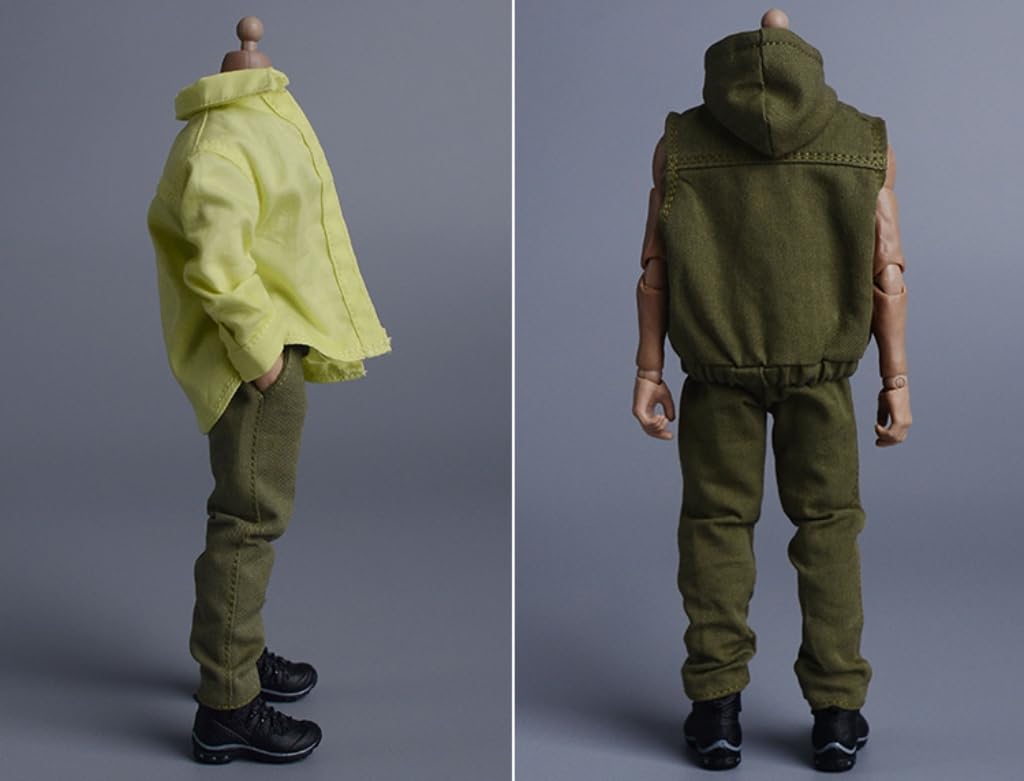 Ropa para muñecas a escala 1/12: Conjunto de sudadera con capucha sin mangas y pantalones coleccionables