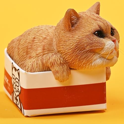 Figura de gato coleccionable pequeña JXK: El gato en la caja de entrega, pintada a mano por expertos, resina realista y segura, figura de animal en miniatura a escala 1:6