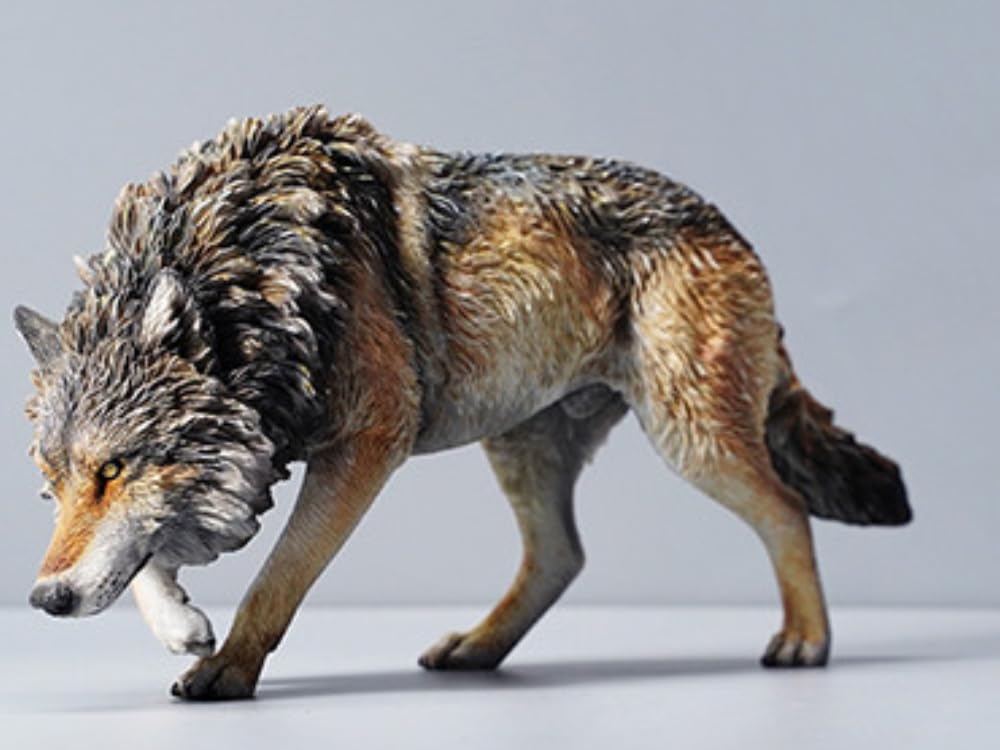 Figurine de loup de collection JXK : loup gris d'Amérique du Nord, peinte à la main avec soin, réaliste, en résine sûre, miniature à l'échelle 1:6