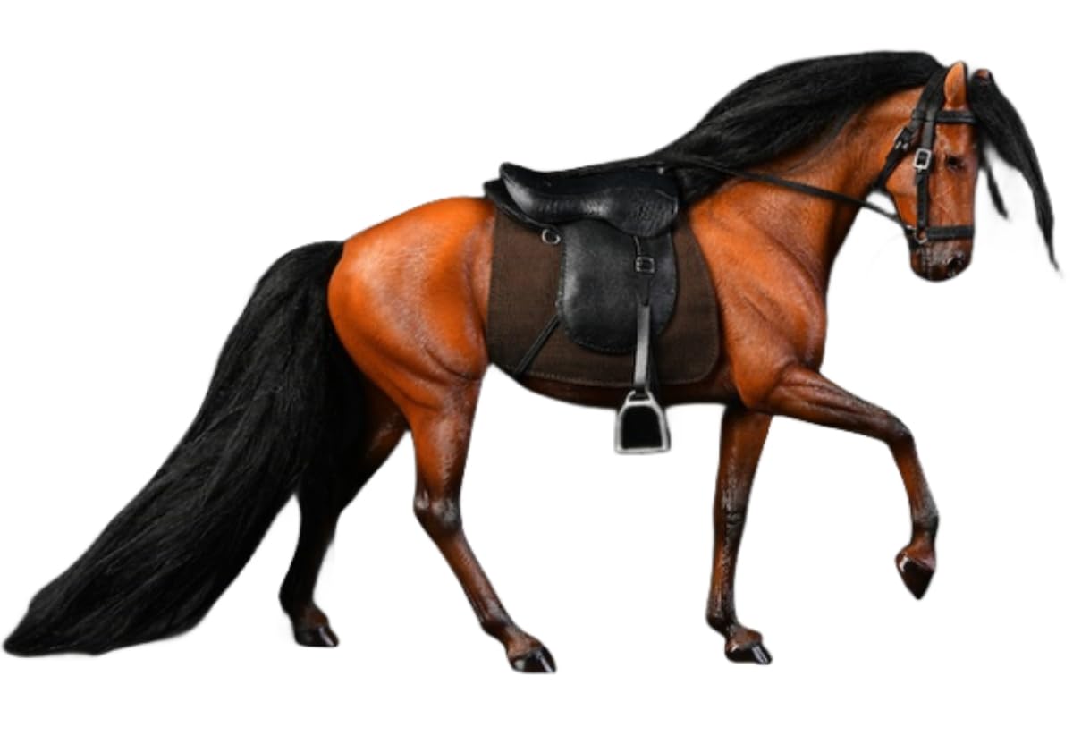 Figura de caballo coleccionable JXK: Caballo ILI marrón, pintado a mano por expertos, resina realista y segura, miniatura a escala 1:12