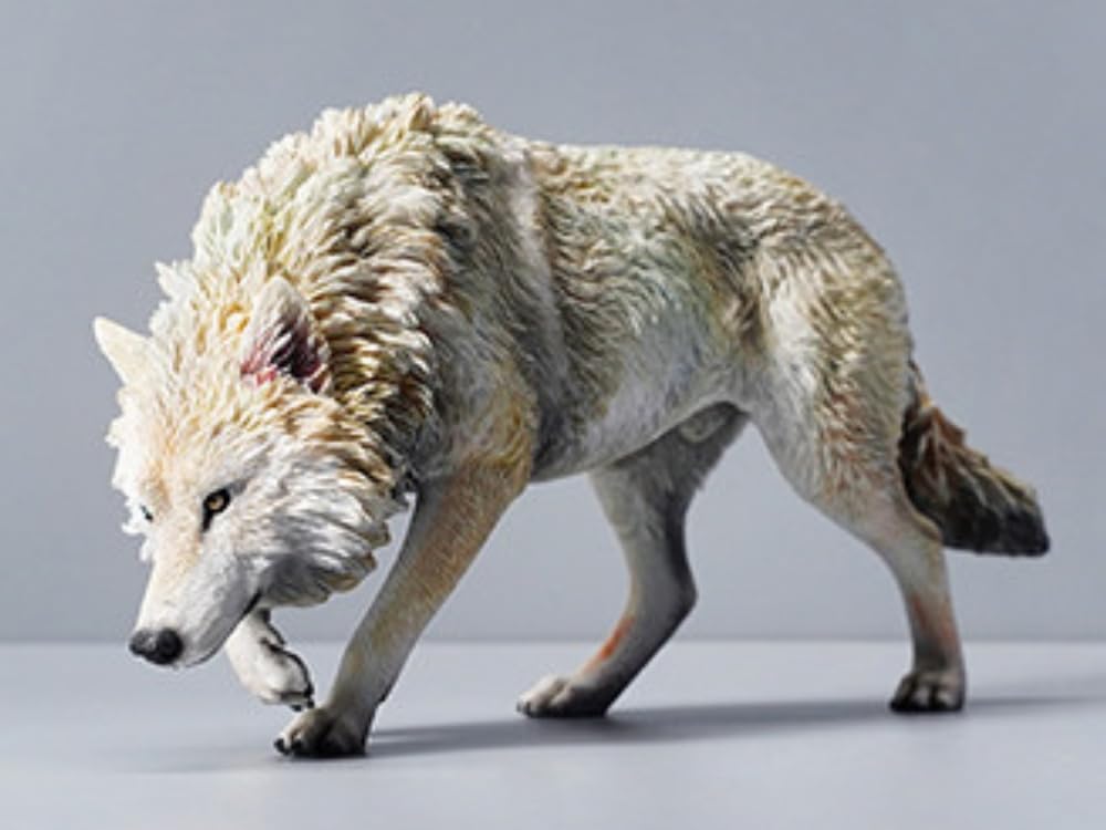 Figurine de loup de collection JXK : loup gris d'Amérique du Nord, peinte à la main avec soin, réaliste, en résine sûre, miniature à l'échelle 1:6