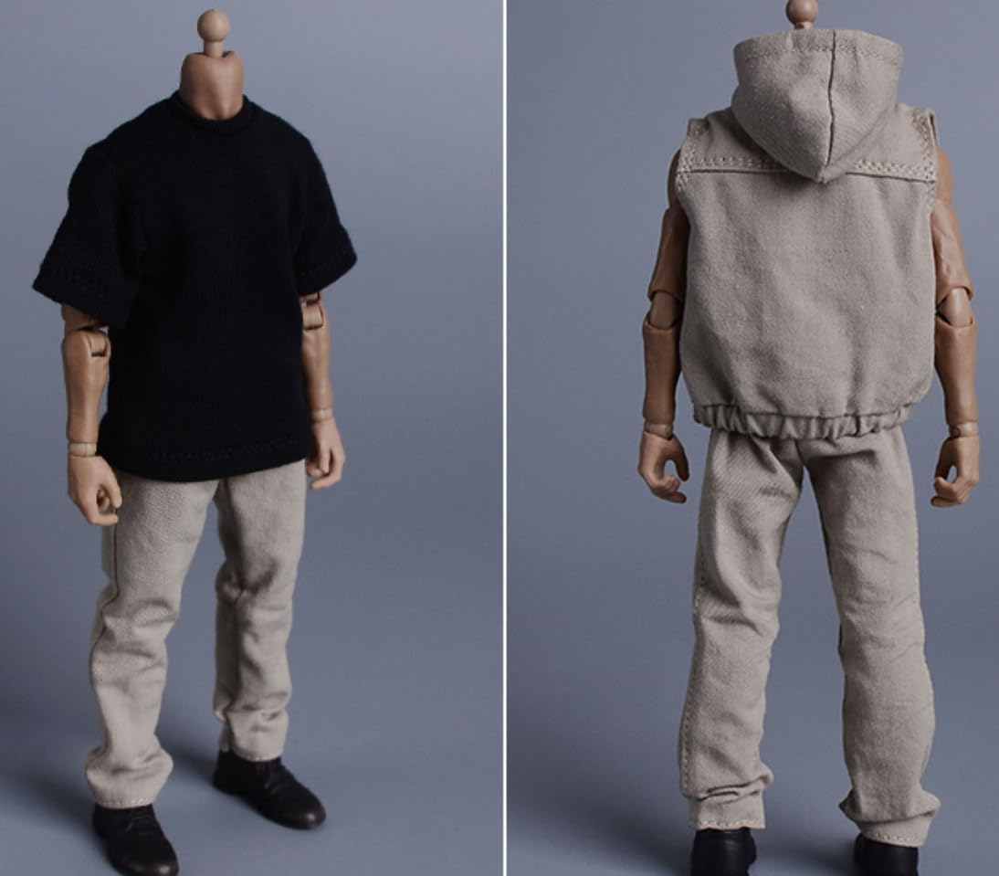 Ropa para muñecas a escala 1/12: Conjunto de sudadera con capucha sin mangas y pantalones coleccionables