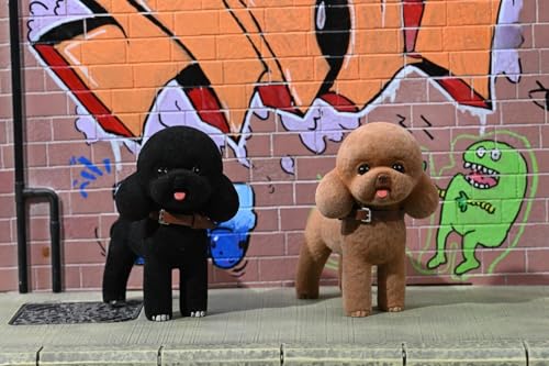 Figura de perro coleccionable JXK: Caniche negro aterciopelado, pintado a mano por expertos, resina realista y segura, miniatura a escala 1:6.