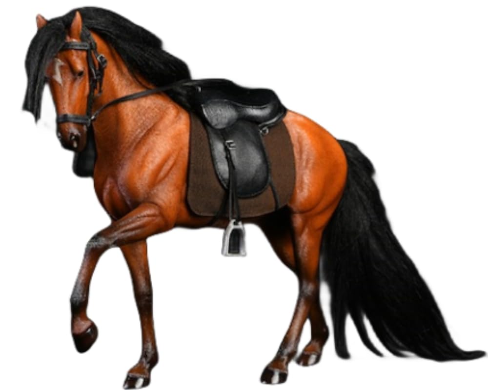 Figura de caballo coleccionable JXK: Caballo ILI marrón, pintado a mano por expertos, resina realista y segura, miniatura a escala 1:12