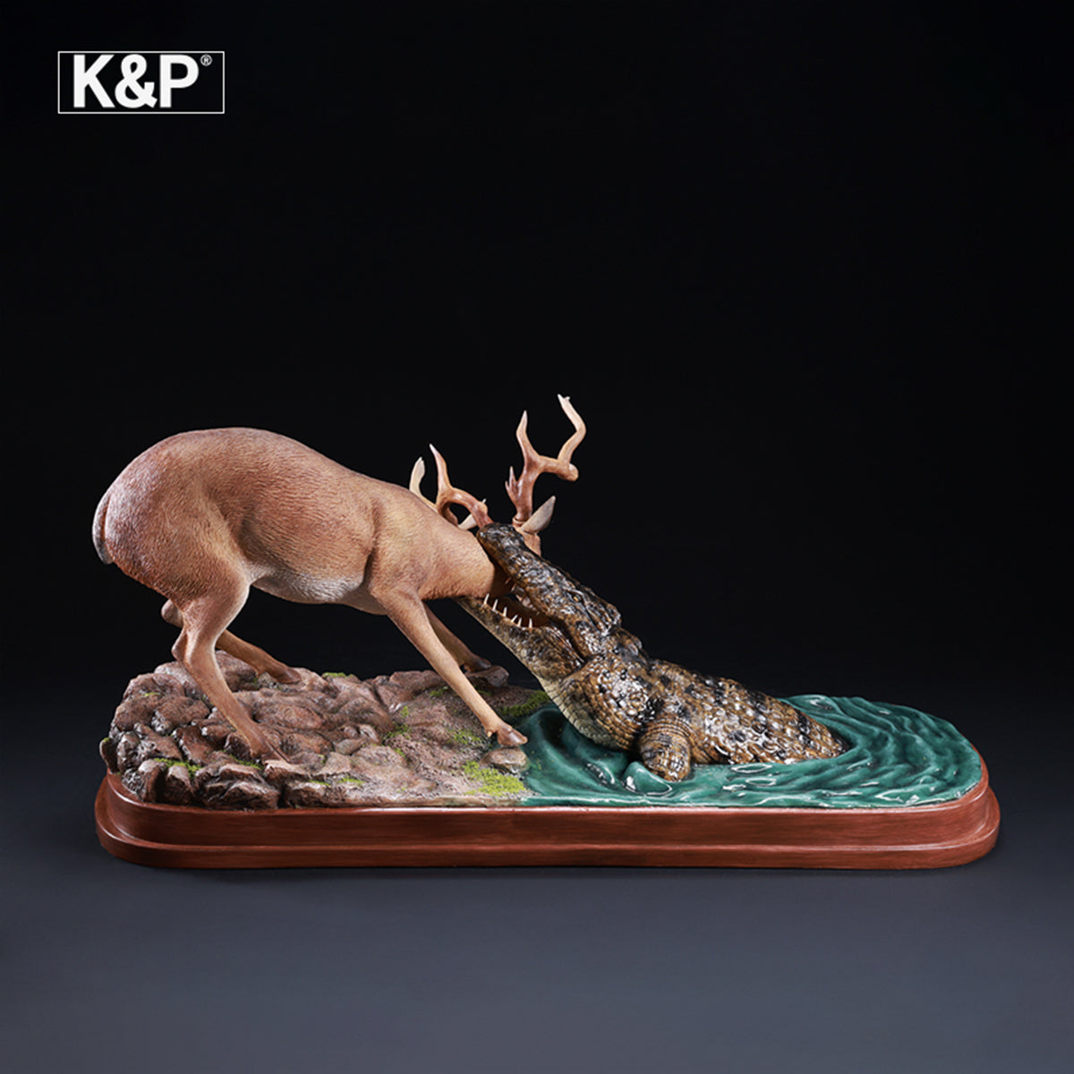 K&P The Line Between Life And Death Deer & Crocodile Animal Trendy Art Figurine