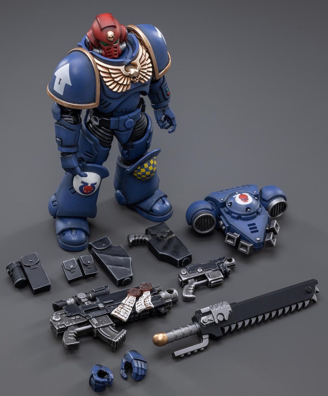Figurine de collection JoyToy JT2474 40K : figurines d'action à l'échelle 1:18 des Ultramarines Heroes of The Chapter Brother Veteran Sergeant Castor