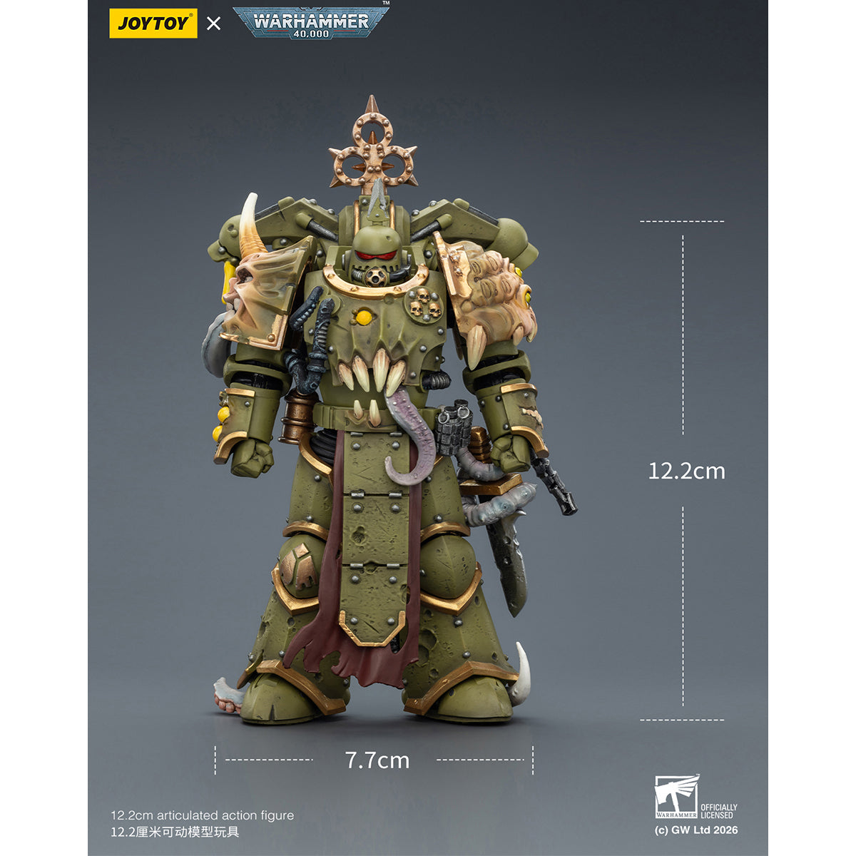 JOYTOY Warhammer 40,000 Death Guard Plague Marine with Bubotic axe and Plague Knife & Champion with Plasma Pistol and Power Fist 1/18 Scale Action Figure