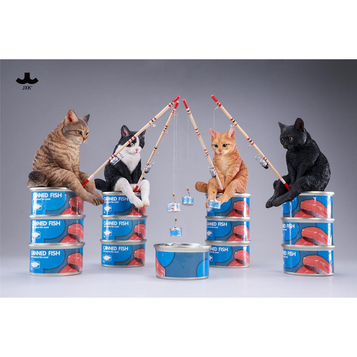 JXK Dream-Fishing Kitten Cat Static Expertly Hand-Painted Lifelike Animal Figurine