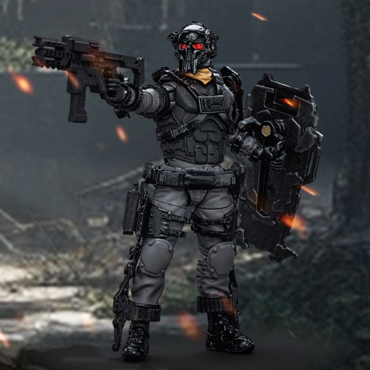 Figurine militaire de collection JoyToy : Pack de construction de l'armée, chasseur de primes avec bouclier anti-explosion, figurines d'action à l'échelle 1:18, JT1774