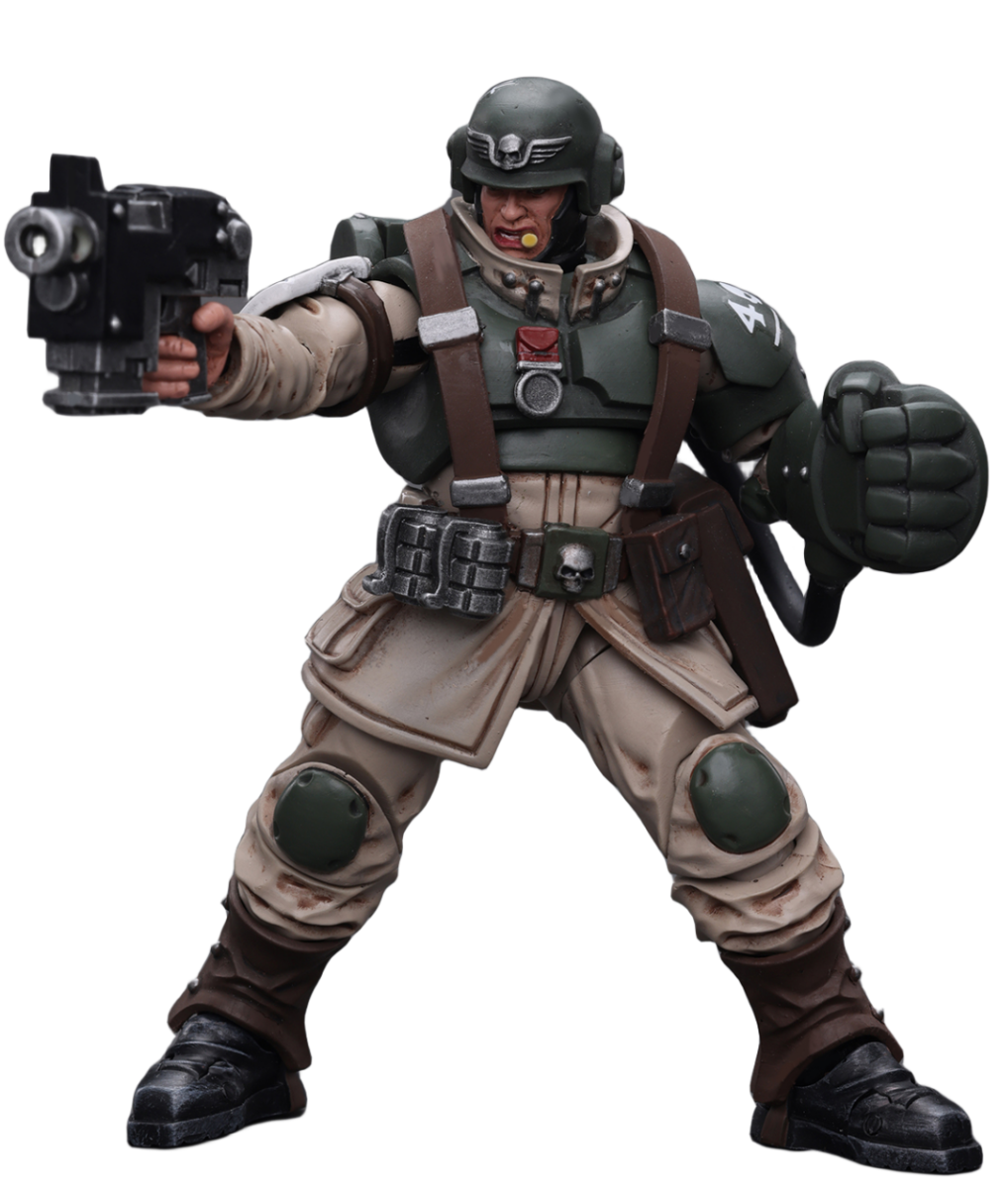 JoyToy Warhammer 40K Figurine de collection : Astra Militarum Cadian Command Squad Sergent vétéran avec Power Fist Figurines d'action à l'échelle 1/18 JT7936