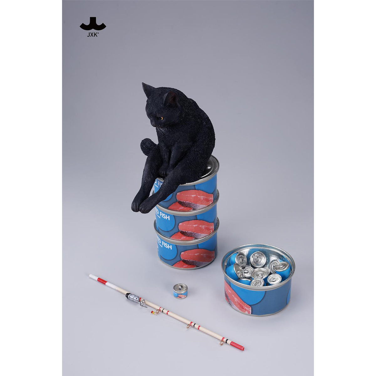 JXK Dream-Fishing Kitten Cat Static Expertly Hand-Painted Lifelike Animal Figurine