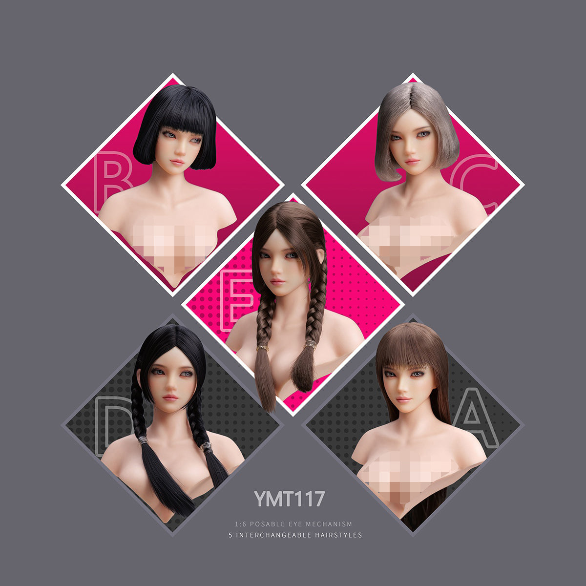 Escultura de cabeza femenina asiática con ojos móviles de YMTOYS - Yiyi (Versión A) para figuras