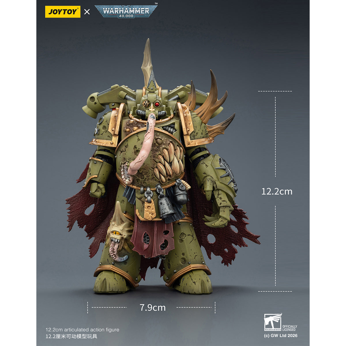 JOYTOY Warhammer 40,000 Death Guard Plague Marine with Bubotic axe and Plague Knife & Champion with Plasma Pistol and Power Fist 1/18 Scale Action Figure