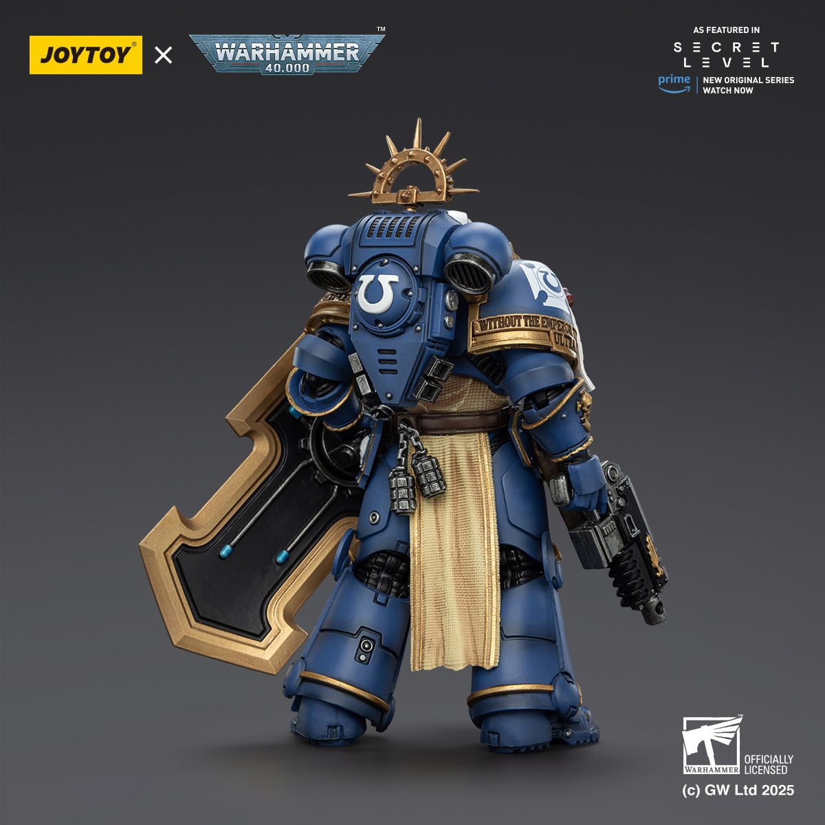 (Only Shipped to the US) JOYTOY Warhammer Ultramarines Levantus with Power Sword Stormshield and Bolt Pistol JT02793 1/18 Scale Action Figure