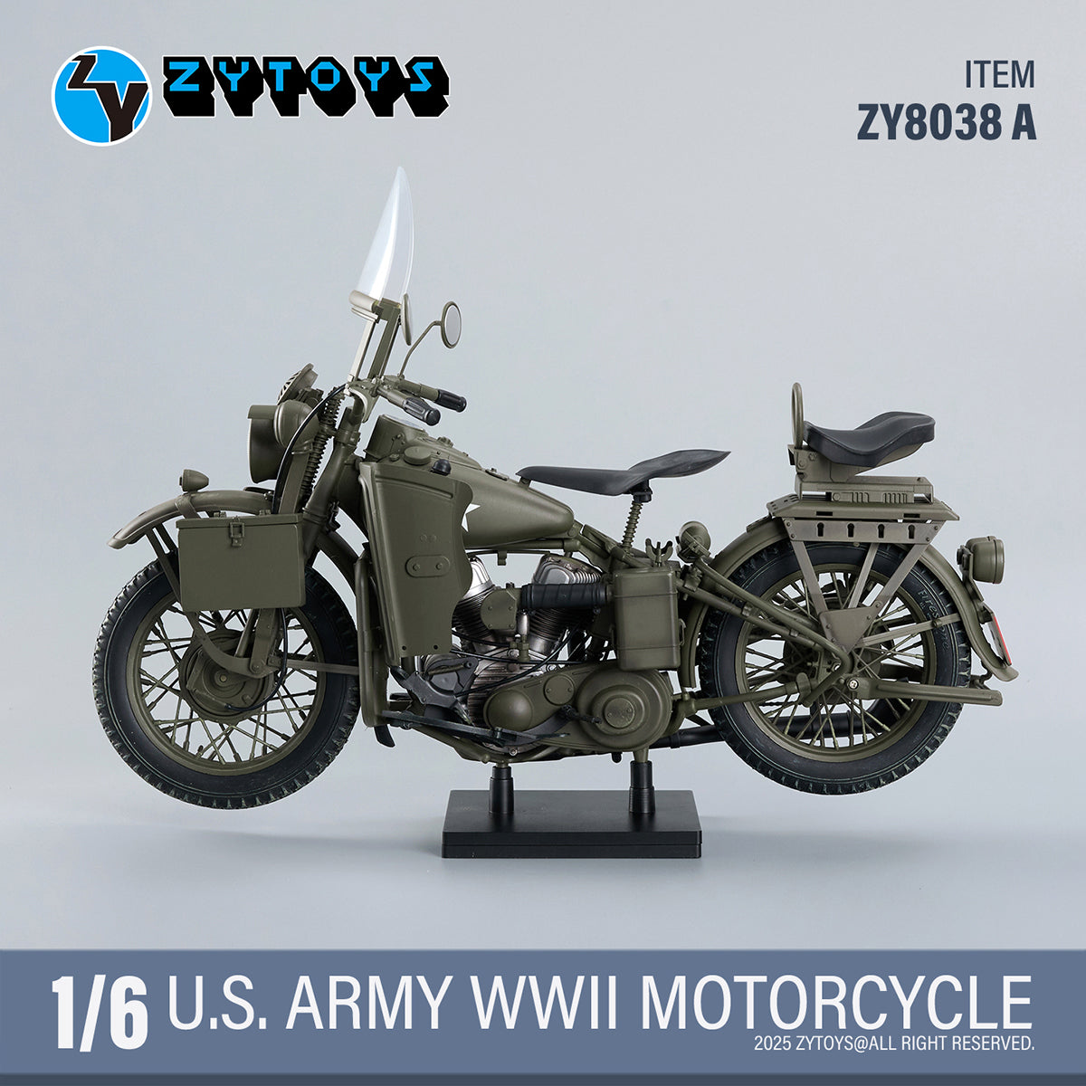 ZYTOYS 1/6 Scale ZY8038A WWII US Army Motorcycle Vehicle Model & Shoulder Bag Set ZY8038B