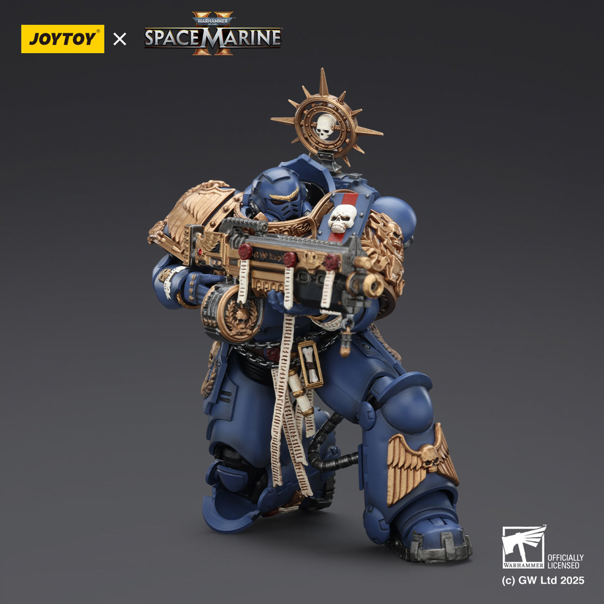 JOYTOY Ultramarines Relic Primus Armour with Plasma Pistol and Combat Blade & Ultramarines Heavy Artificer Armor with Relic Multi-Melta & Ultramarines Heavy Relic Primus Armor with Heavy Relic Bolt Rifle