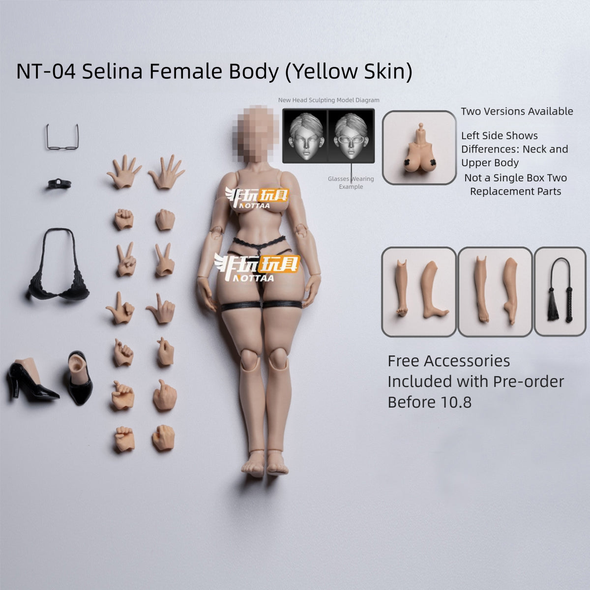 NOTTAA Female Super Articulated Joints: Xiao Fang & Serena NT-04 Detachable Neck Joint & Fixed Neck Joint 1/12 Scale Action Figure Body
