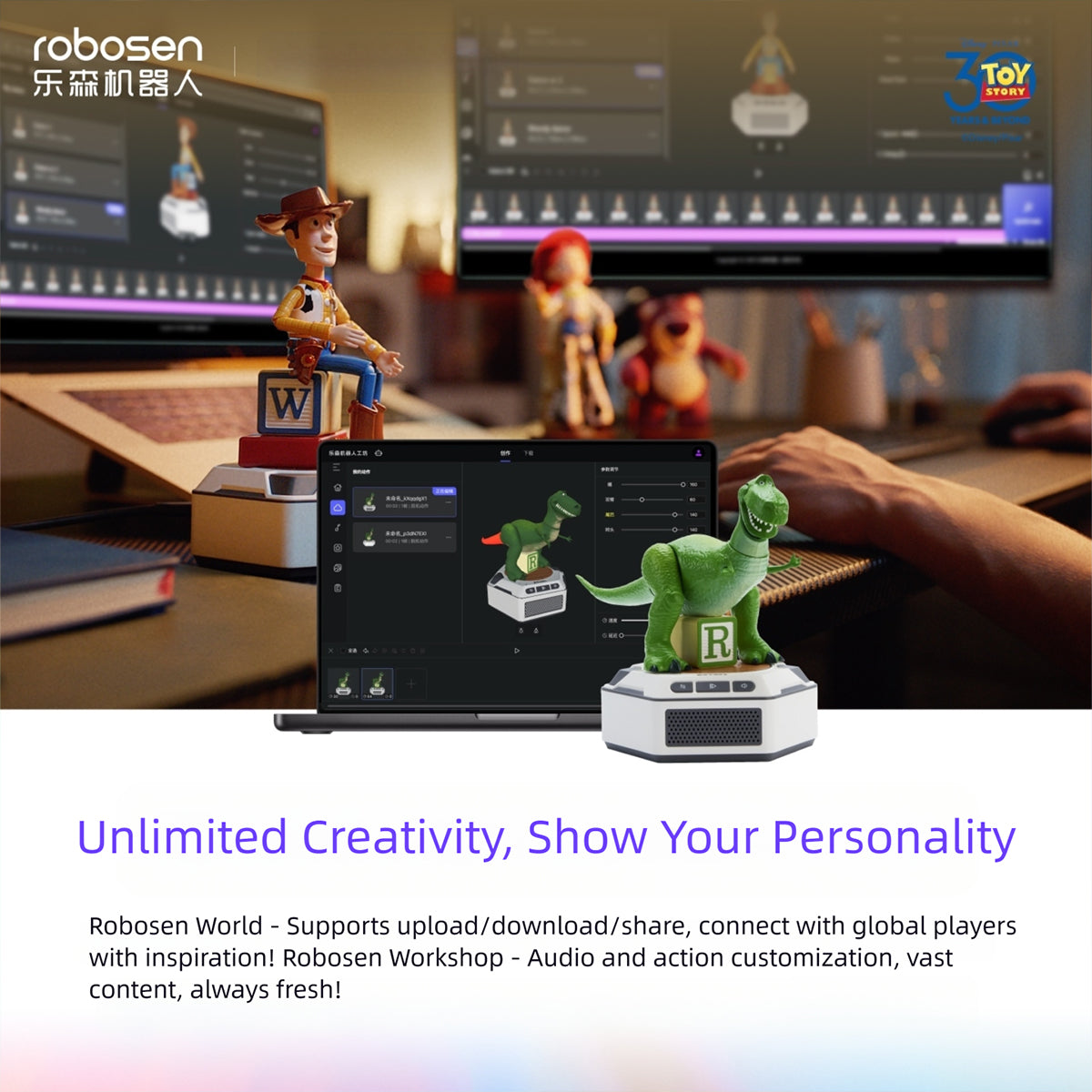 Robosen Mini Robot Toy Story Lots-o'-Huggin' Bear/REX/Buzz Lightyear/WALL·E/EVE/Alien/Woody/Jessie/Mini Base Action Figure Set