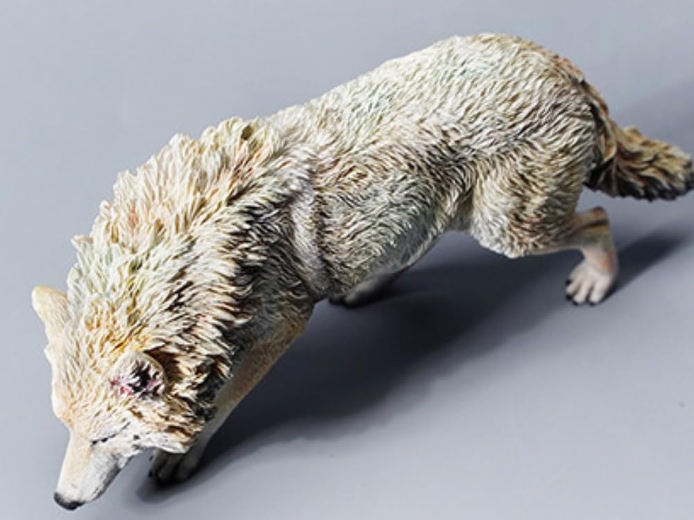 Figurine de loup de collection JXK : loup gris d'Amérique du Nord, peinte à la main avec soin, réaliste, en résine sûre, miniature à l'échelle 1:6