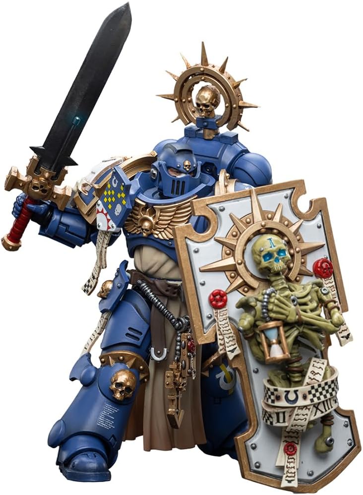 Figurine de collection JoyToy Warhammer 40K Ultramarines Primaris Captain avec bouclier relique et épée énergétique échelle 1:18