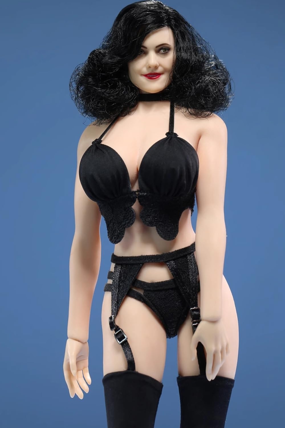 Ropa para muñeca a escala 1/6: lencería femenina de encaje negro con medias de liga para figura de acción coleccionable de 12 pulgadas