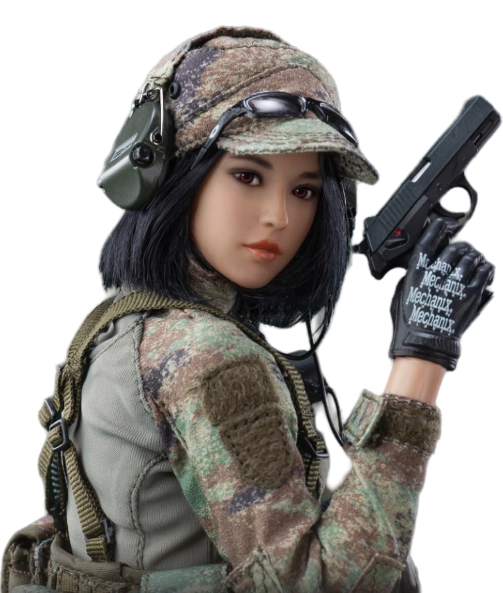 Figura coleccionable femenina FLAGSET: Tiradora de precisión, Niya, estilo militar y diseño de globo ocular móvil, miniatura a escala 1:6