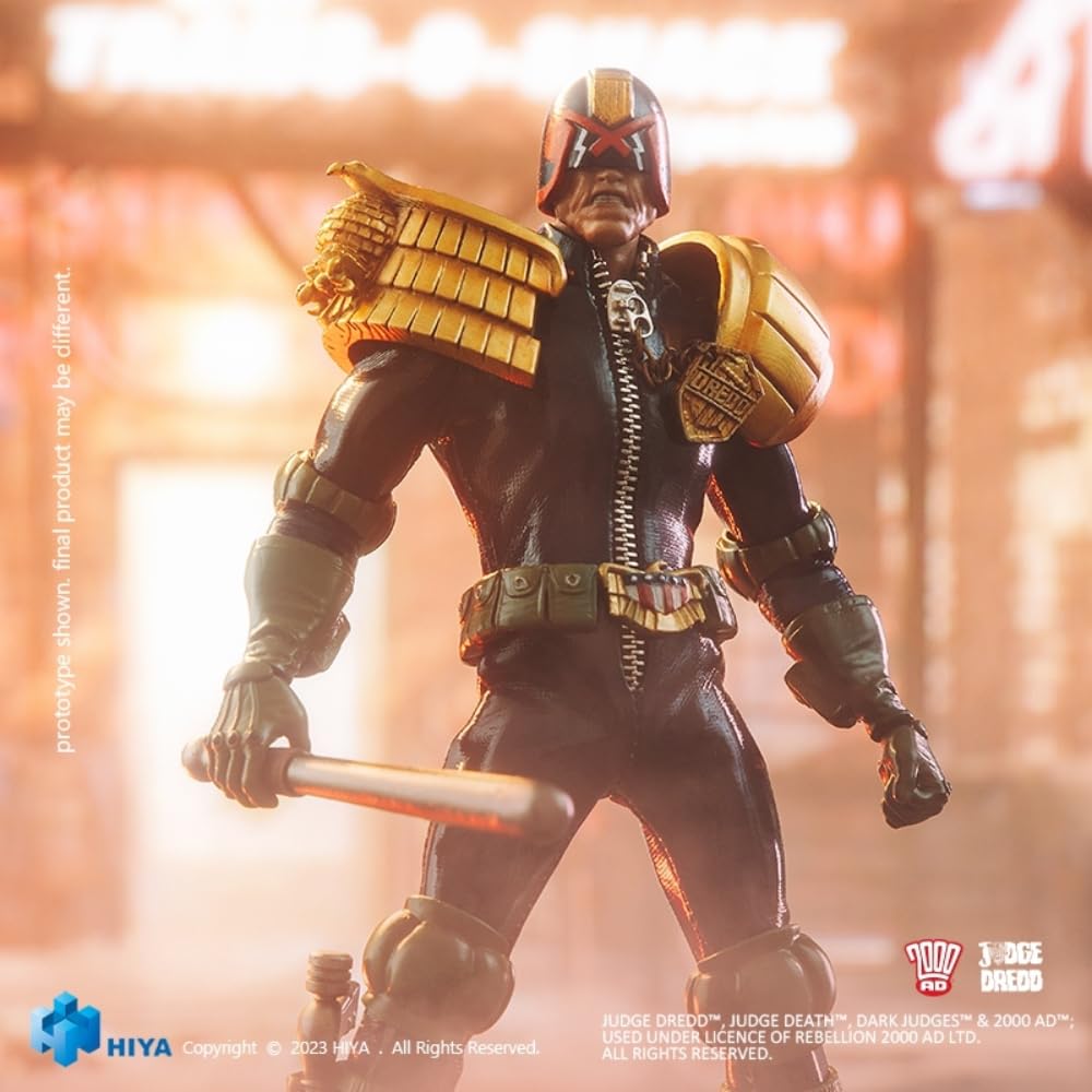 Figura de acción coleccionable HIYA Toys: Serie Super Exquisita, Juez Dredd, miniatura a escala 1:12