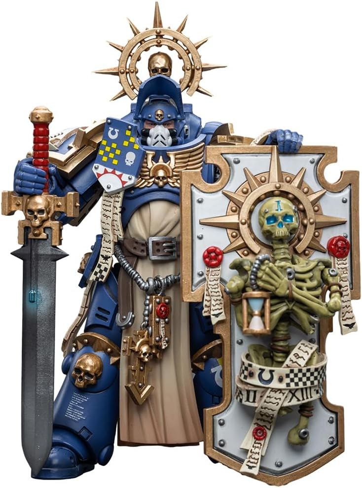 Figurine de collection JoyToy Warhammer 40K Ultramarines Primaris Captain avec bouclier relique et épée énergétique échelle 1:18