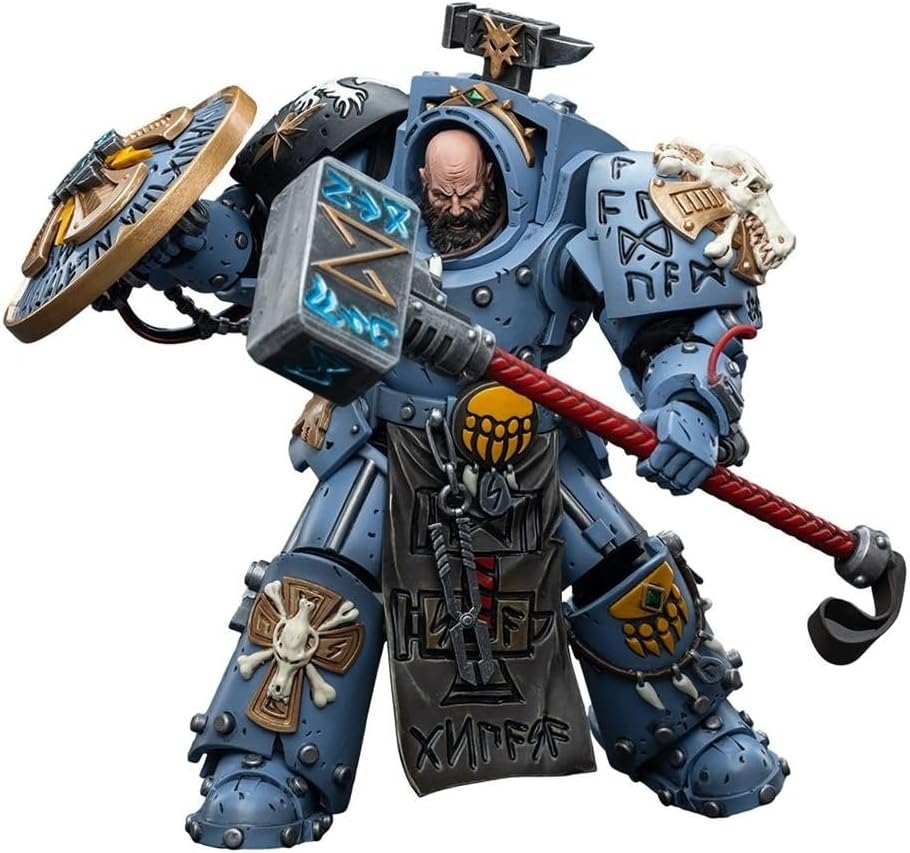 Figurine de collection JoyToy Warhammer 40K : Space Wolves Arjac Rockfist, échelle 1:18