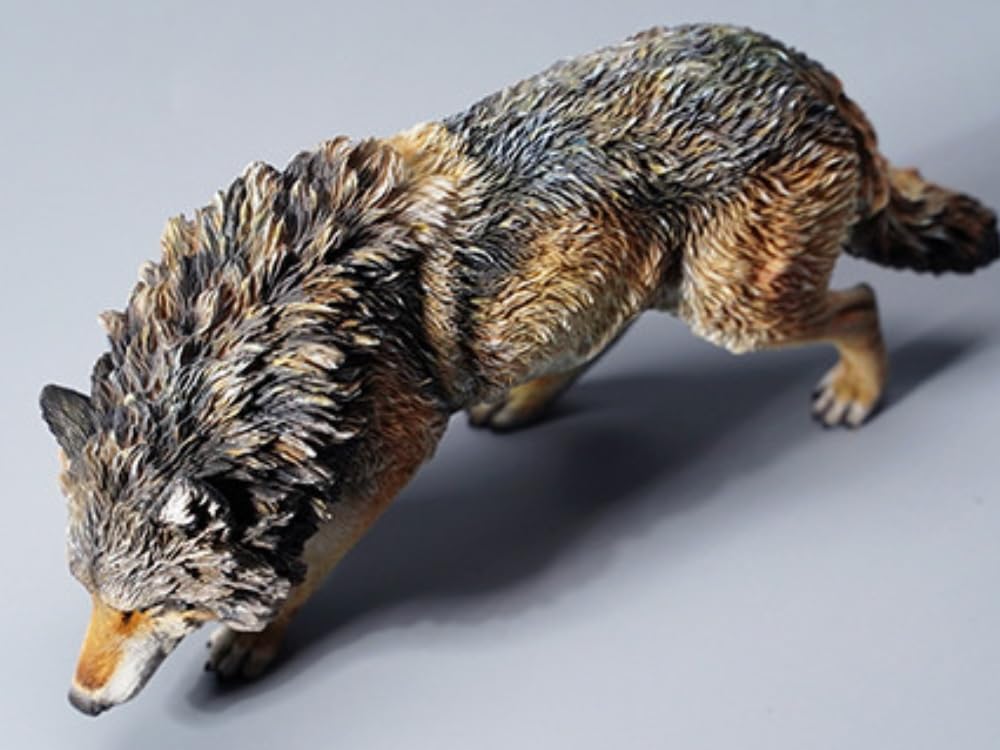 Figurine de loup de collection JXK : loup gris d'Amérique du Nord, peinte à la main avec soin, réaliste, en résine sûre, miniature à l'échelle 1:6