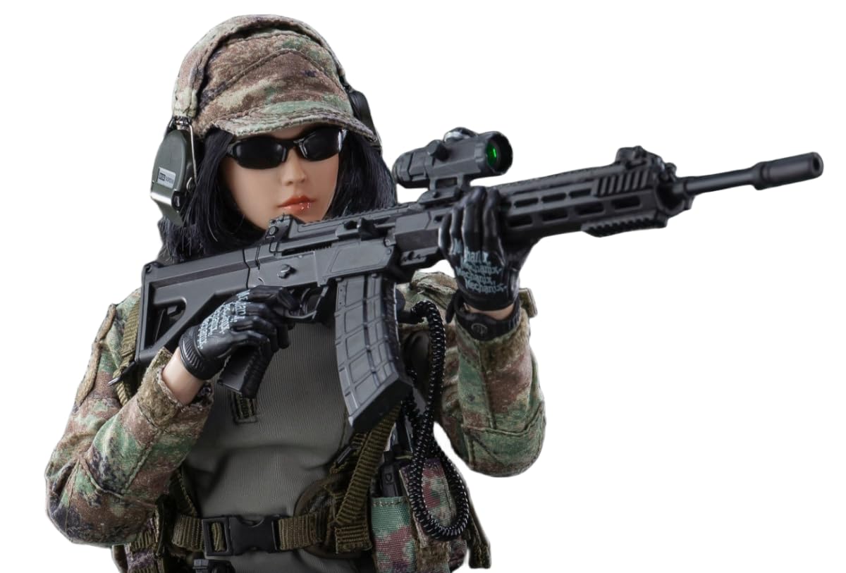Figura coleccionable femenina FLAGSET: Tiradora de precisión, Niya, estilo militar y diseño de globo ocular móvil, miniatura a escala 1:6