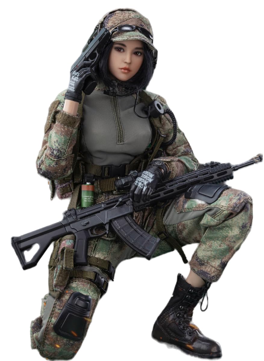 Figura coleccionable femenina FLAGSET: Tiradora de precisión, Niya, estilo militar y diseño de globo ocular móvil, miniatura a escala 1:6