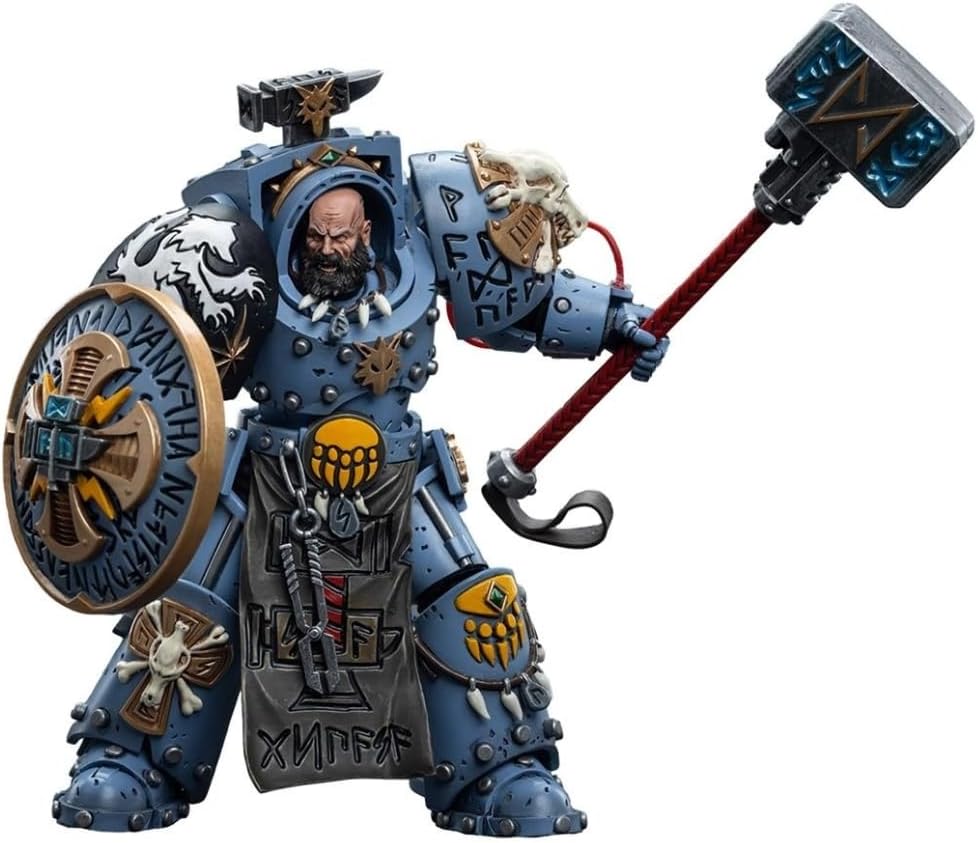 Figurine de collection JoyToy Warhammer 40K : Space Wolves Arjac Rockfist, échelle 1:18