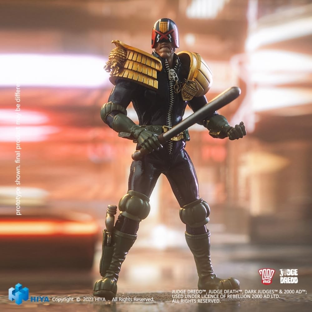 Figura de acción coleccionable HIYA Toys: Serie Super Exquisita, Juez Dredd, miniatura a escala 1:12