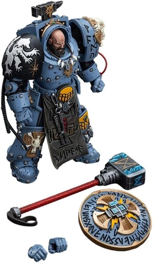 Figurine de collection JoyToy Warhammer 40K : Space Wolves Arjac Rockfist, échelle 1:18