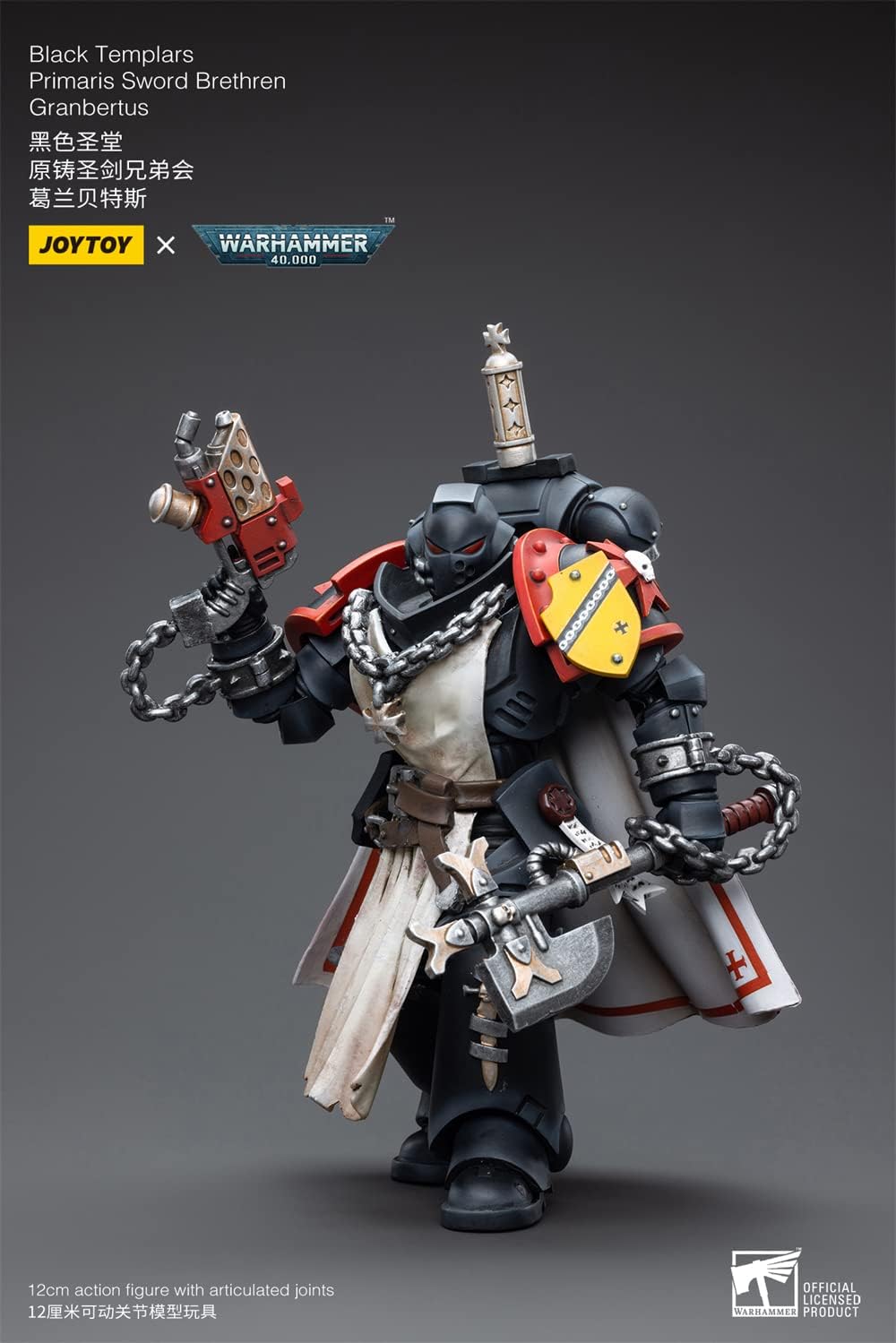 JoyToy - Figurines d'action Warhammer 40K sous licence officielle à l'échelle 1/18, série complète Black Templars et Necrons (Black Templars, Granbertus)