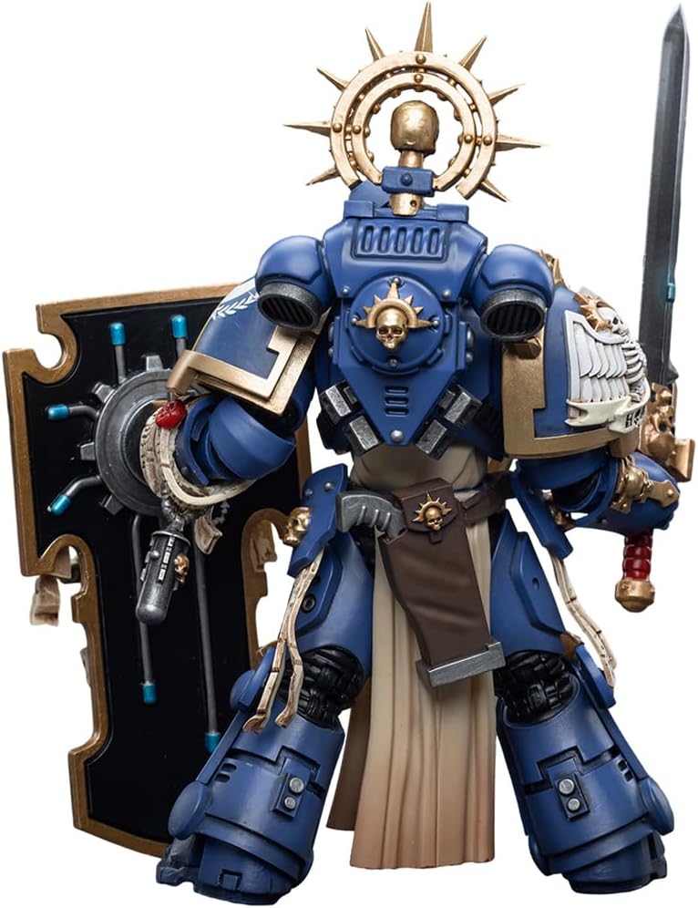Figurine de collection JoyToy Warhammer 40K Ultramarines Primaris Captain avec bouclier relique et épée énergétique échelle 1:18