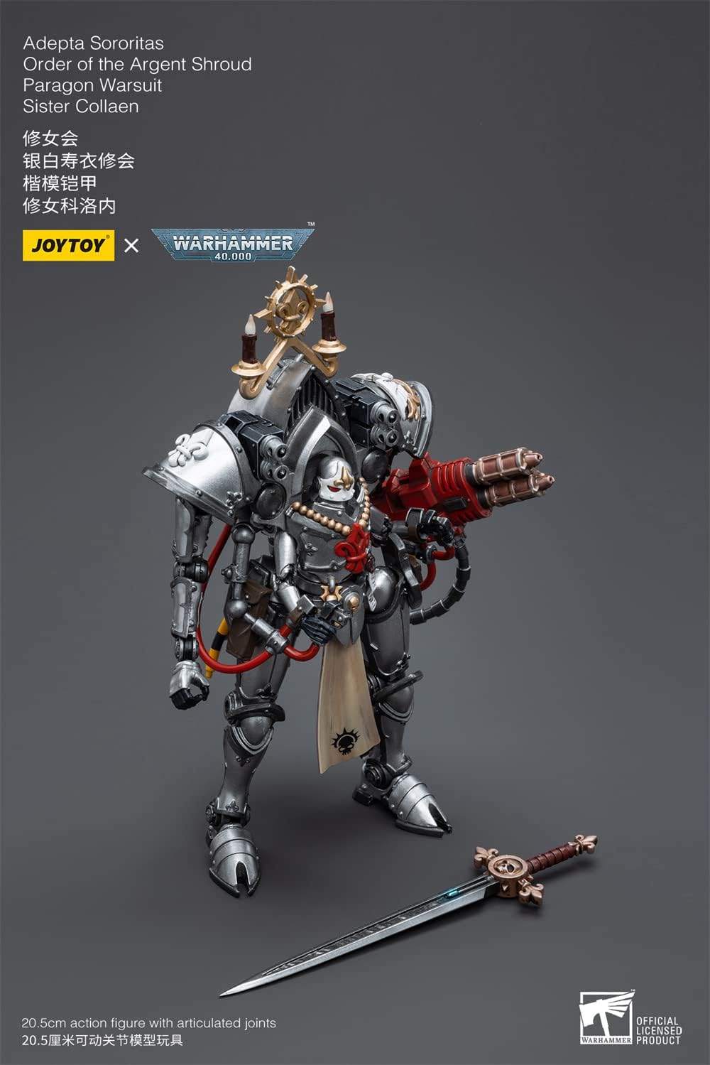 JoyToy Warhammer 40K Adepta Sororitas Ordre du Linceul d'Argent Paragon Warsuit Sister Collaen Figurine à collectionner à l'échelle 1:18