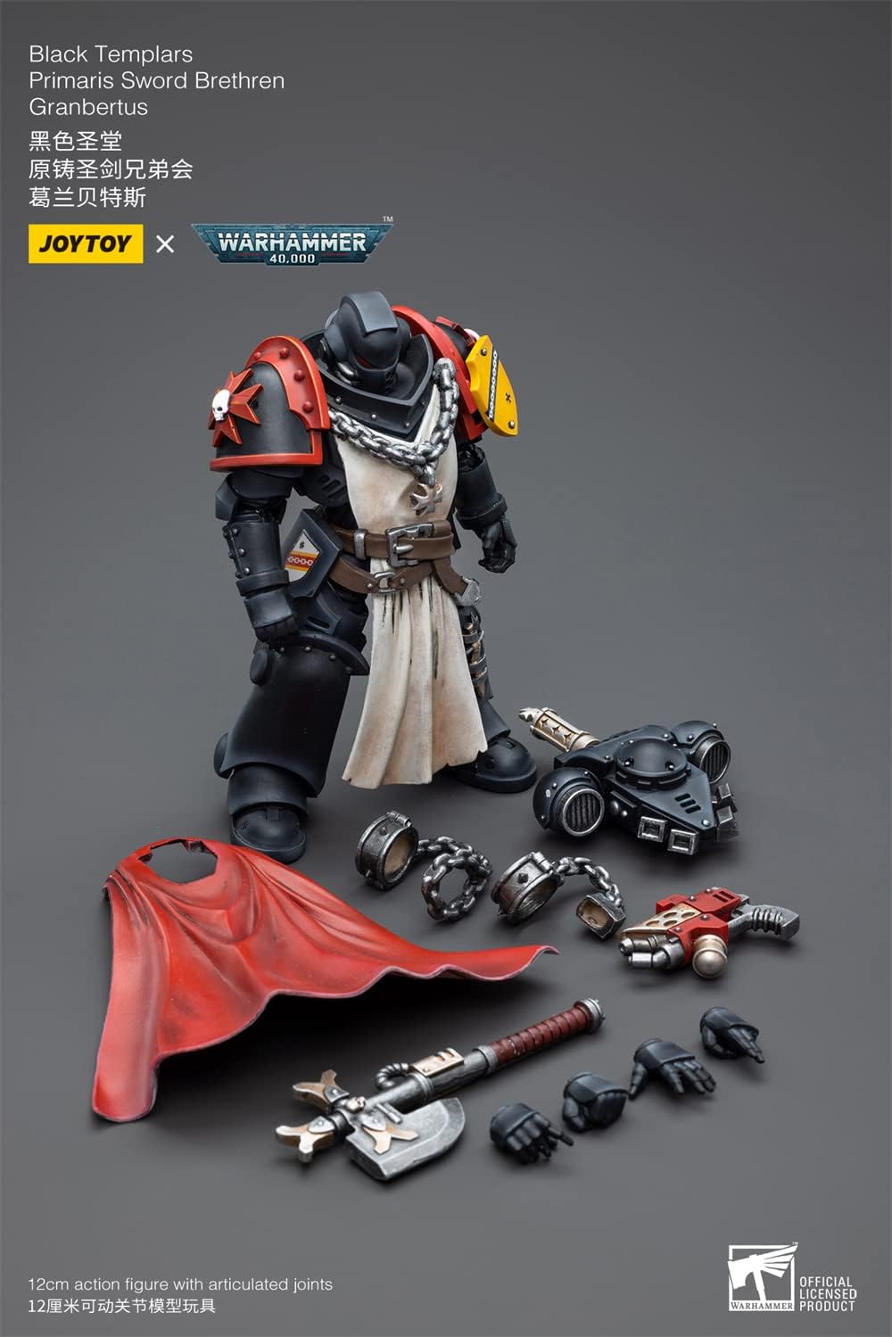 JoyToy - Figurines d'action Warhammer 40K sous licence officielle à l'échelle 1/18, série complète Black Templars et Necrons (Black Templars, Granbertus)
