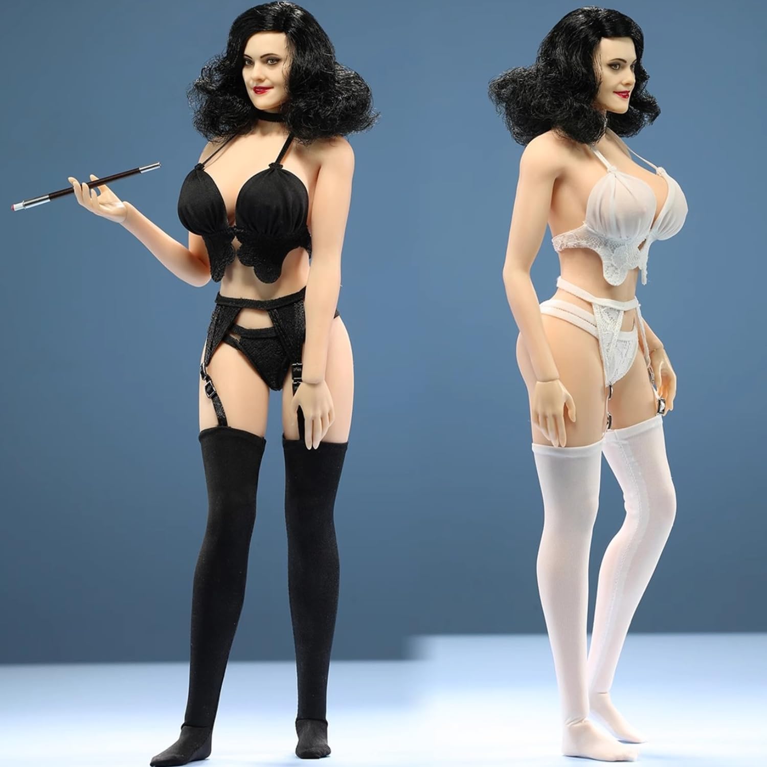 Ropa para muñeca a escala 1/6: lencería femenina de encaje negro con medias de liga para figura de acción coleccionable de 12 pulgadas