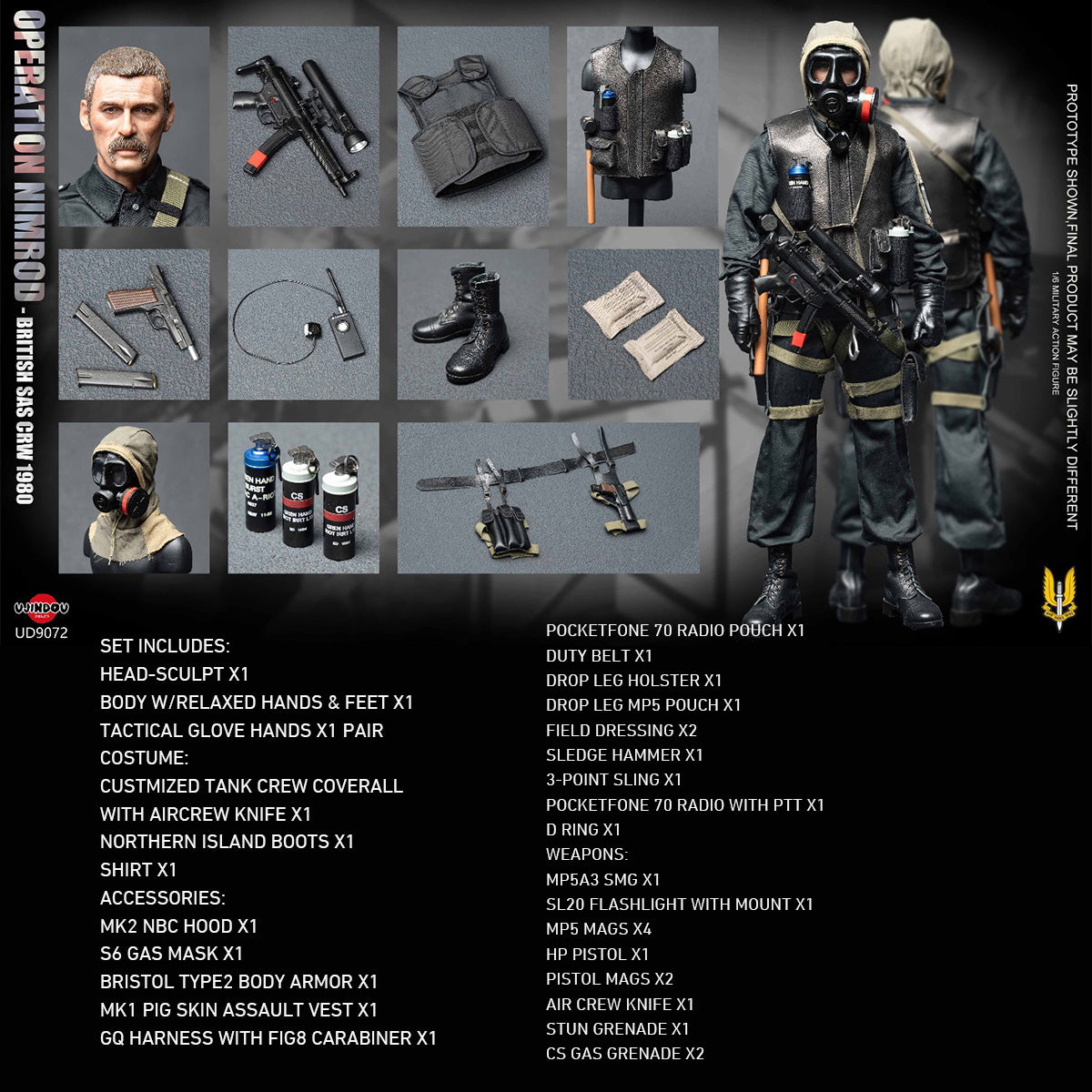 UJINDOU British SAS Counter-Terrorism Wing Iranian Embassy Siege 1980 Operation Nimrod (UD9072) 1/6 Scale 12 Inch Military Action Figure