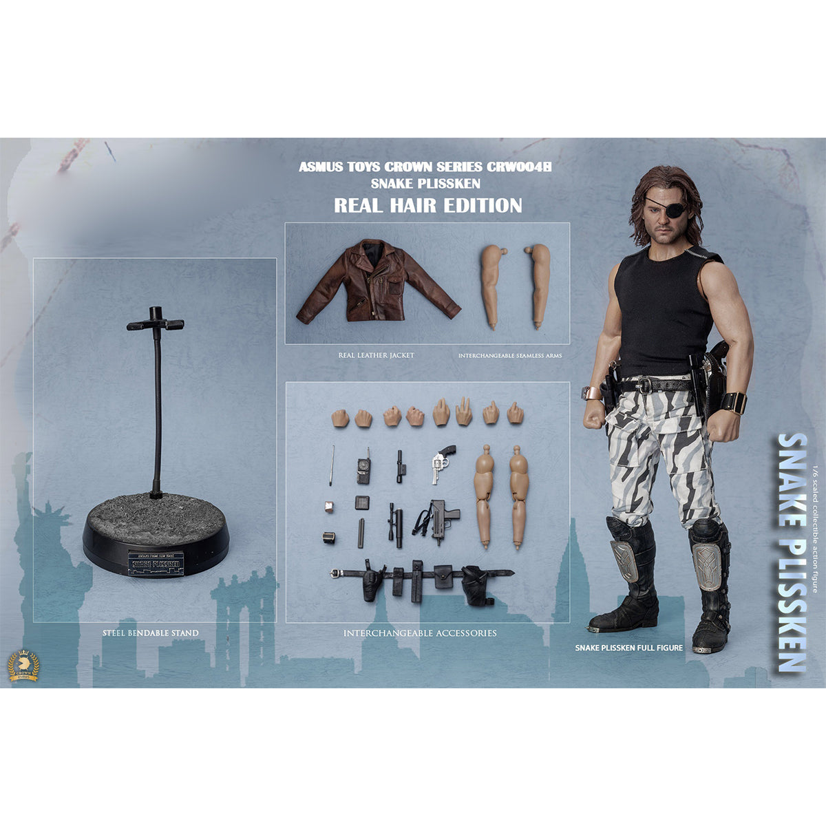 Asmus Toys The Crown Series Escape from New York Snake Plissken Real Hair Edition Action Figures