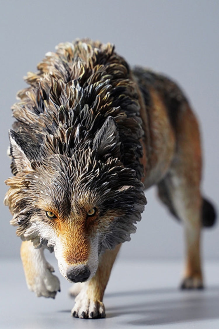 JXK Collectible Wolf Figure: North American Gray Wolf, Expertly Hand-Painted, Lifelike, Safe Resin, 1:6 Scale Miniature Animal Figurine
