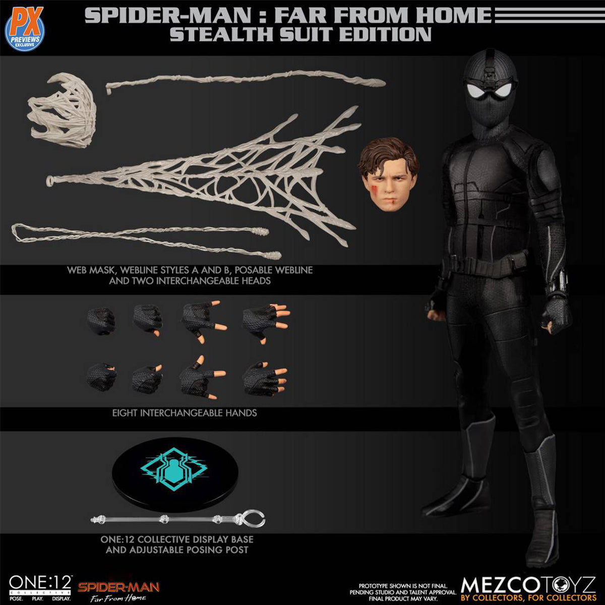 Mezco Toyz One:12 Collective Spider-Man (Stealth Suit) PX AF NOV198726 1/12 Scale Action Figure
