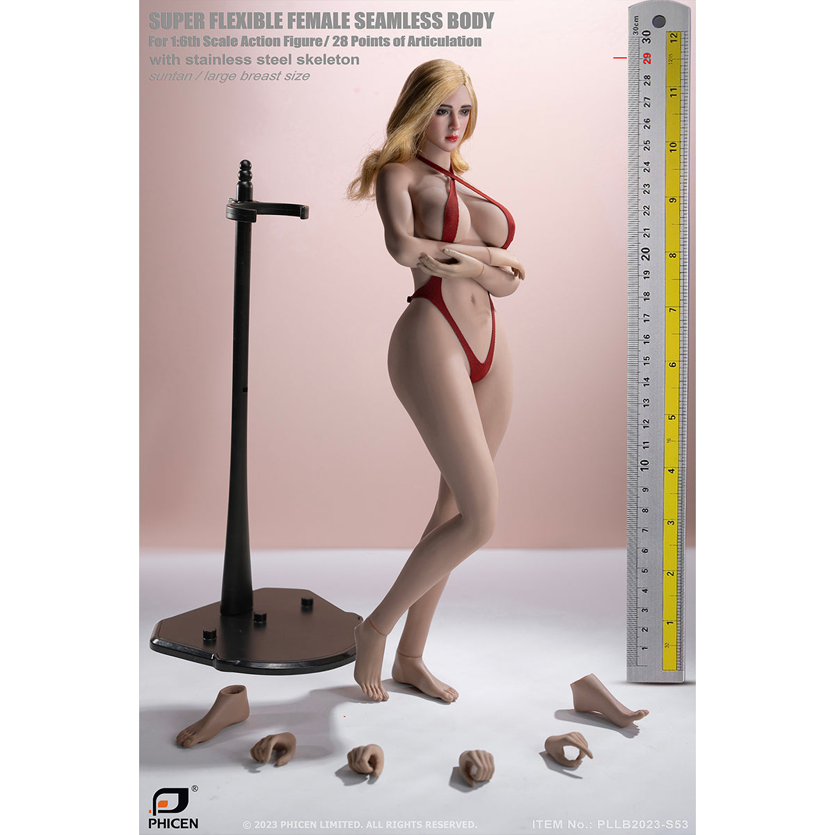 TBLeague, Seamless Eropean & Proportions Female Body Type Suntan-Skined Large Bust Detachable Feet, 1/6 Scale Action Figure Body