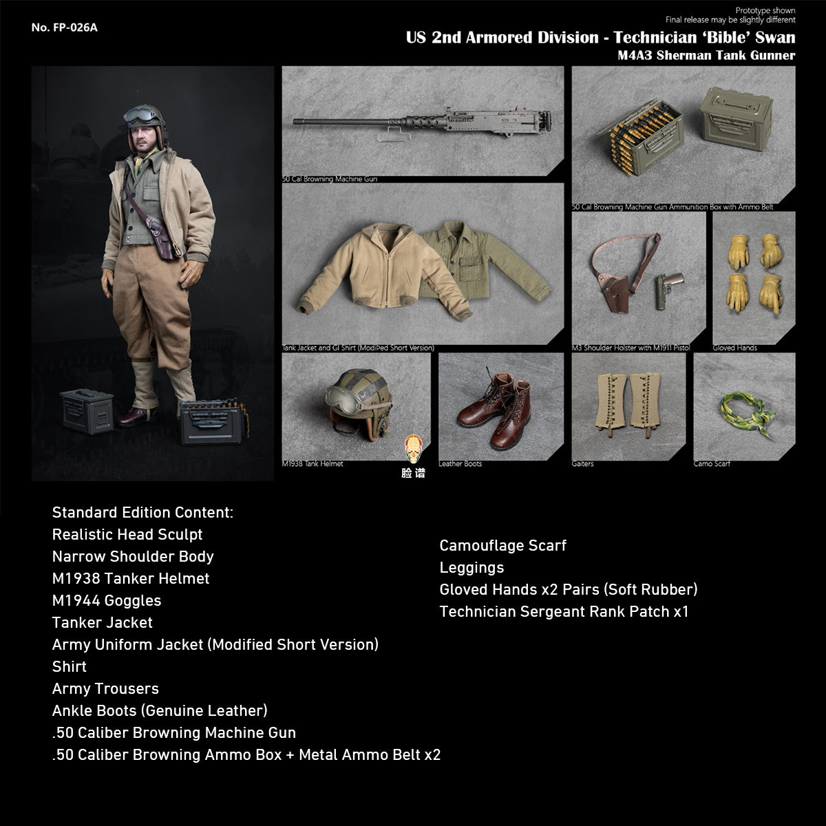 FacepoolFigure US 2nd Armored Division Technician Sherman Tank Gunner (FP026AB) 1/6 Scale Action Figure