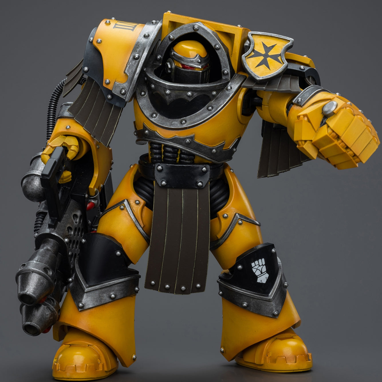 Figurine de collection JoyToy Warhammer The Horus Heresy : Imperial Fists Legion Cataphractii Terminator Squad Legion Cataphractii avec lance-flammes lourd, échelle 1:18, JT9381