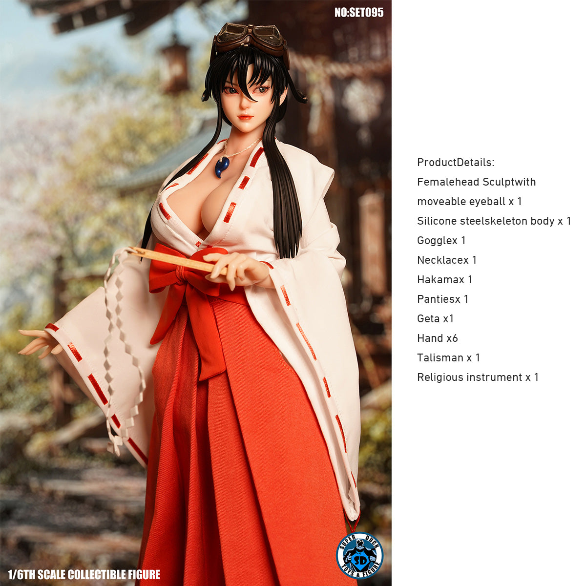 Super Duck SET095 Aerial Combat Shrine Maiden (SET095) 1/6 Scale with Moveable Eyeballs and Plump Seamless Body Action Figure