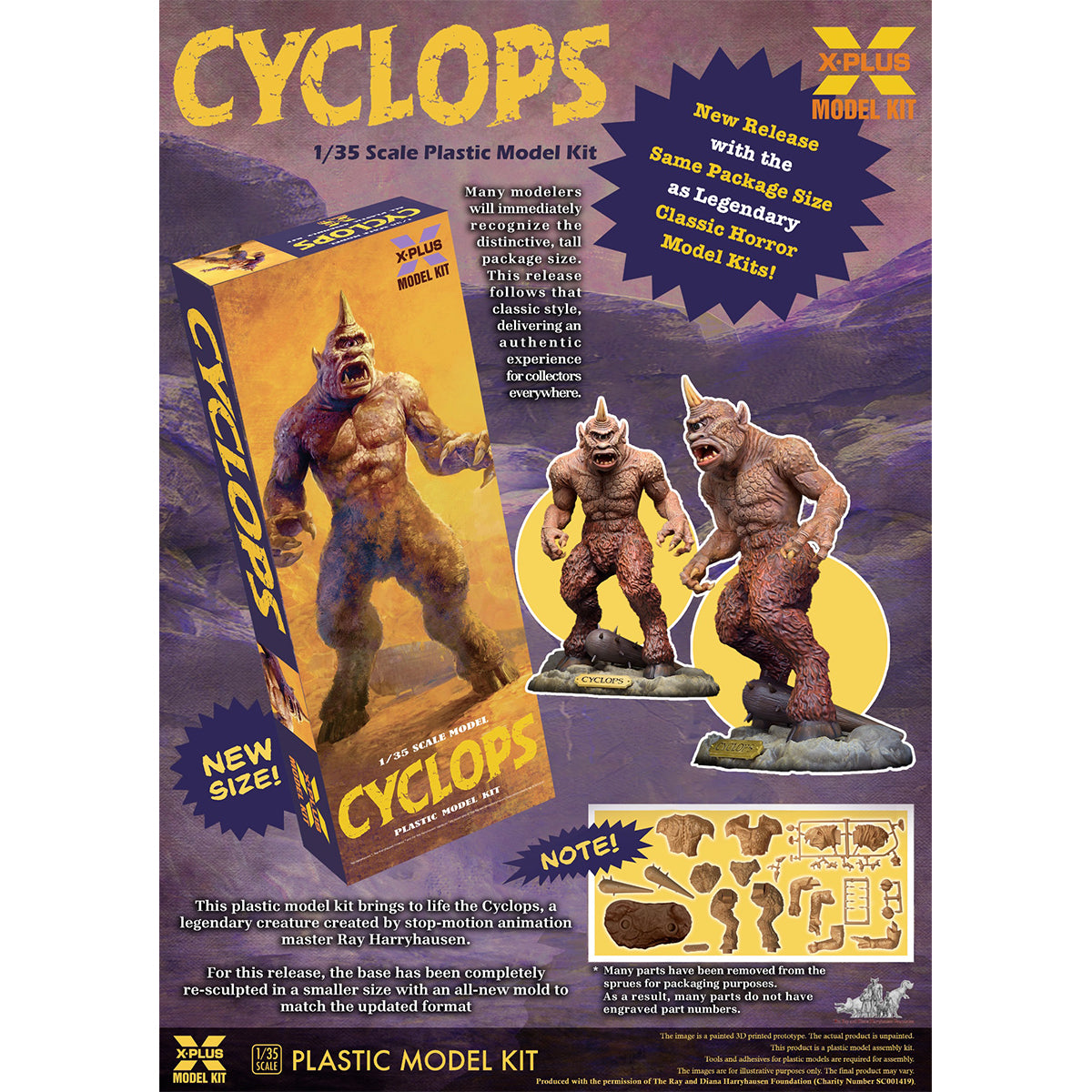 X-PLUS, Ray Harryhausen Series Cyclops Unpainted White Mold, Model Kits Assembly